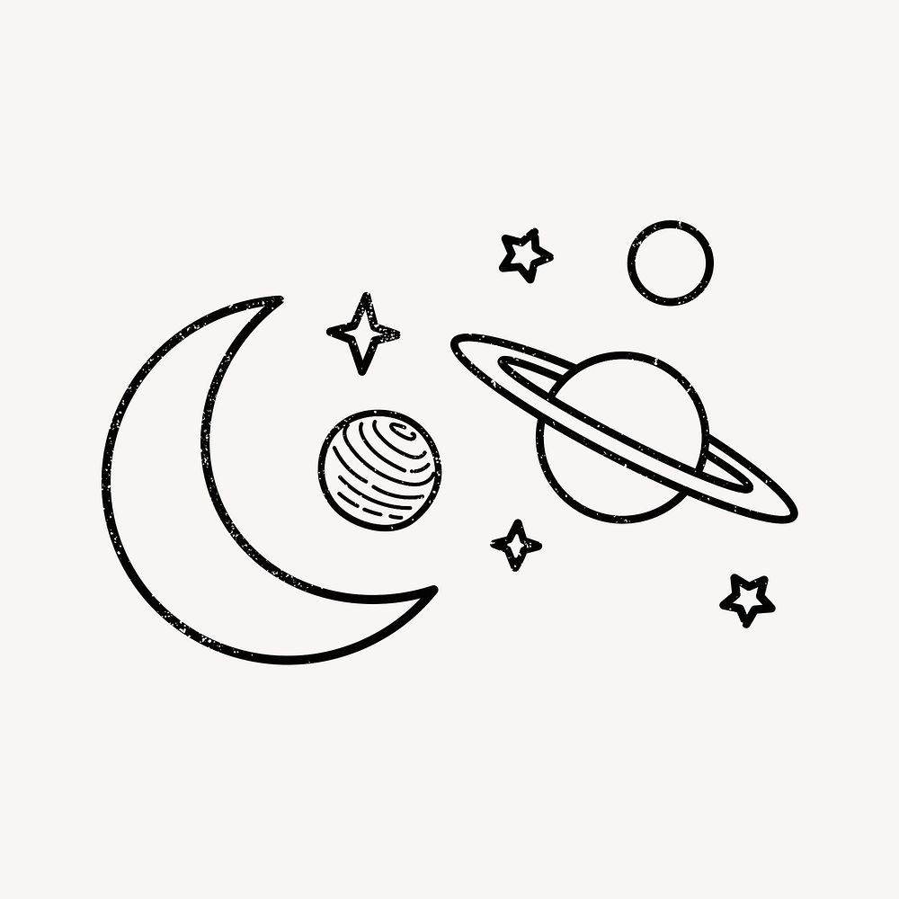 Planet doodle collage element, galaxy illustration psd