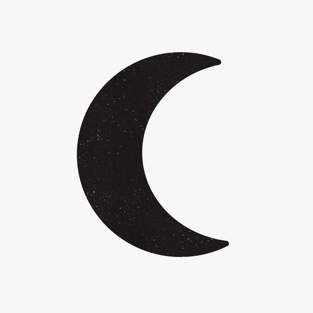 Black crescent moon collage element, celestial illustration psd