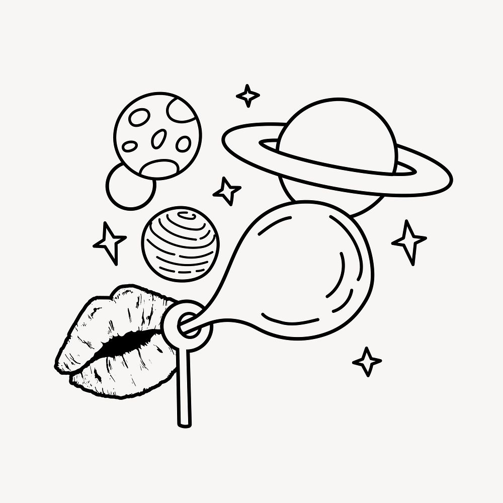 Galaxy clipart, cosmic doodle illustration vector