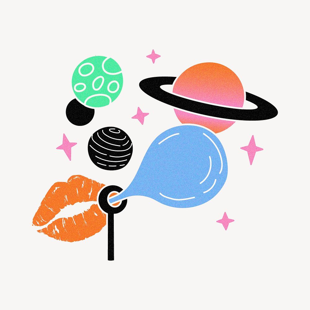 Bubble gum lips clipart, galaxy illustration vector