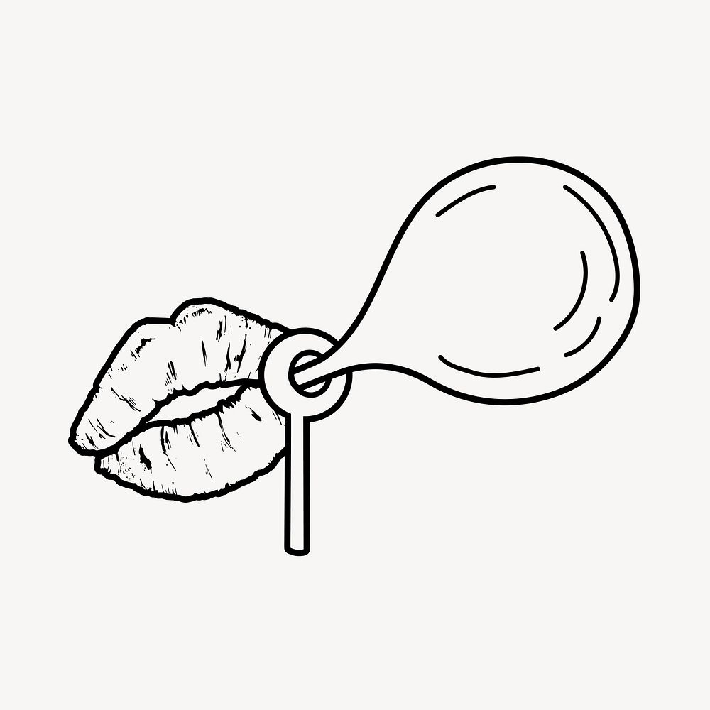 Bubble gum lips clipart, doodle illustration vector