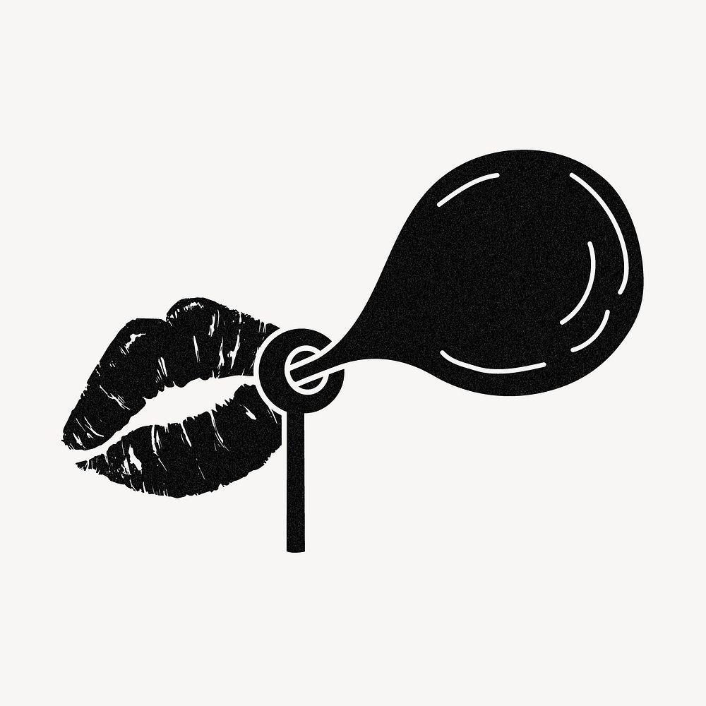 Bubble gum lips clipart, black illustration vector