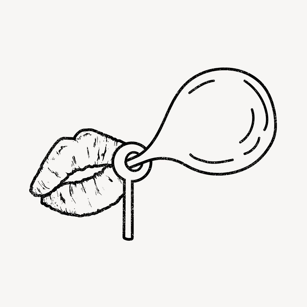 Bubble gum lips collage element, doodle illustration psd