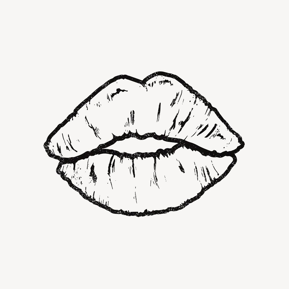 Lips drawing collage element, mouth illustration psd