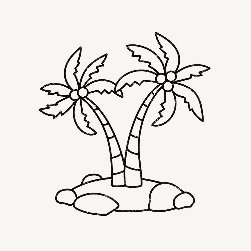 Coconut tree collage element, doodle illustration psd