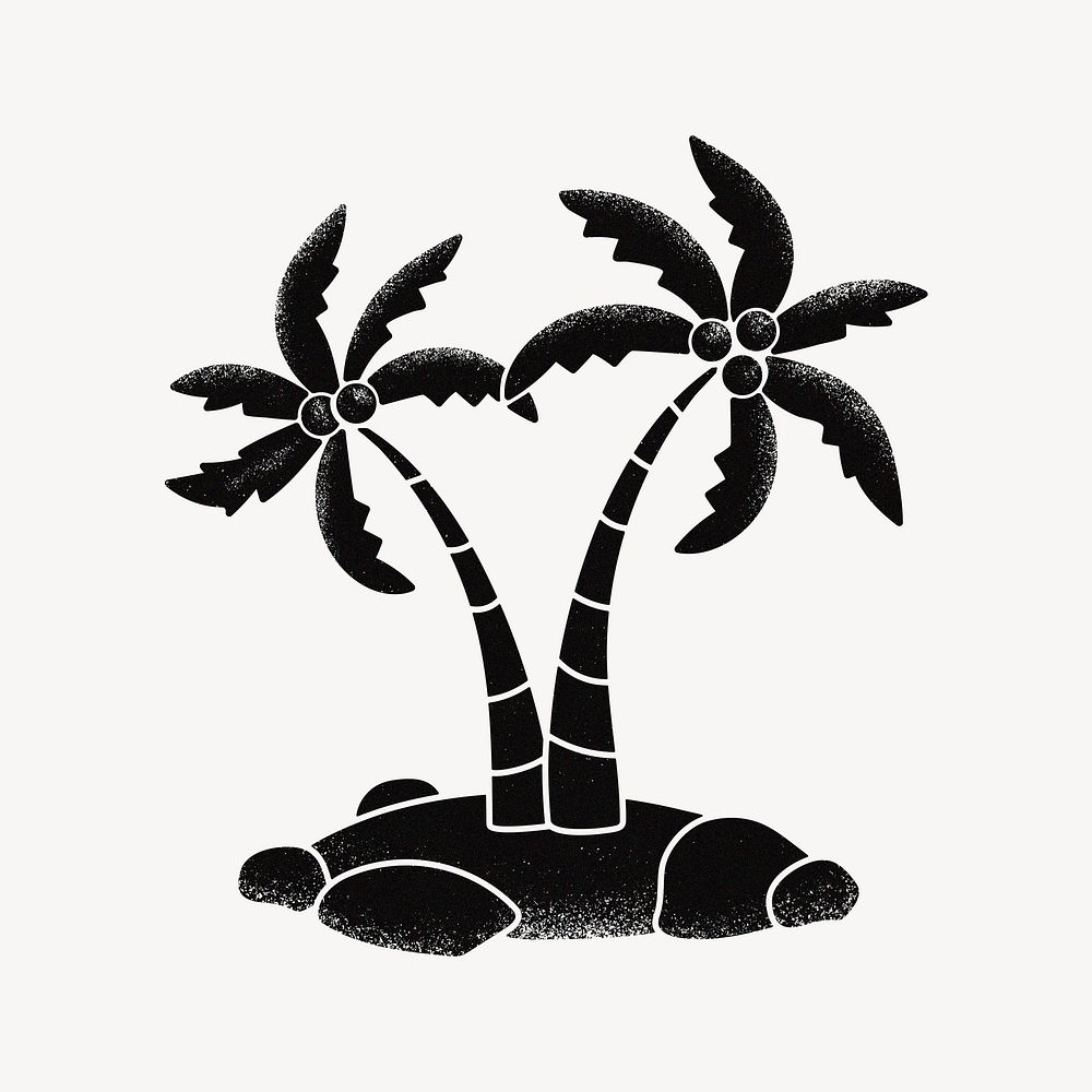 Coconut tree collage element, black illustration psd