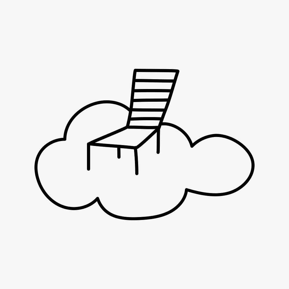 Beach chair clipart, doodle cloud illustration vector