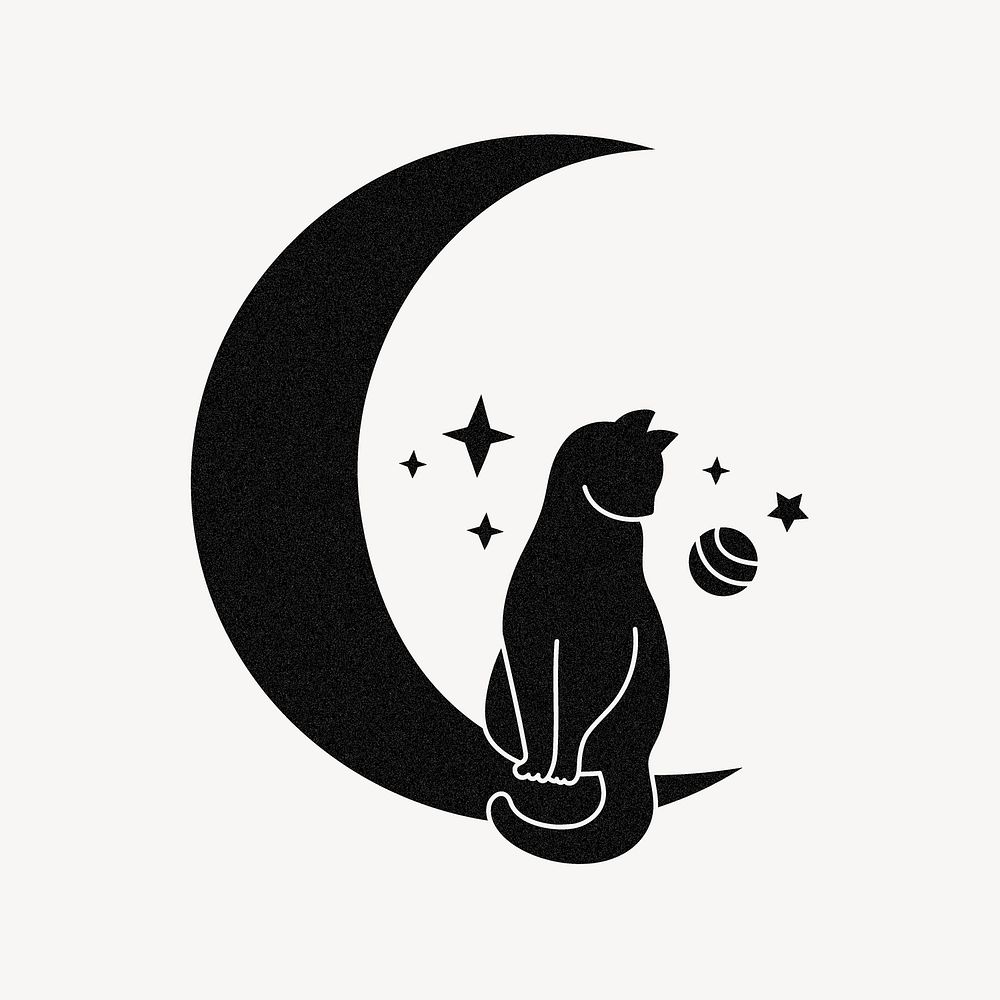 Black moon clipart, cat illustration vector