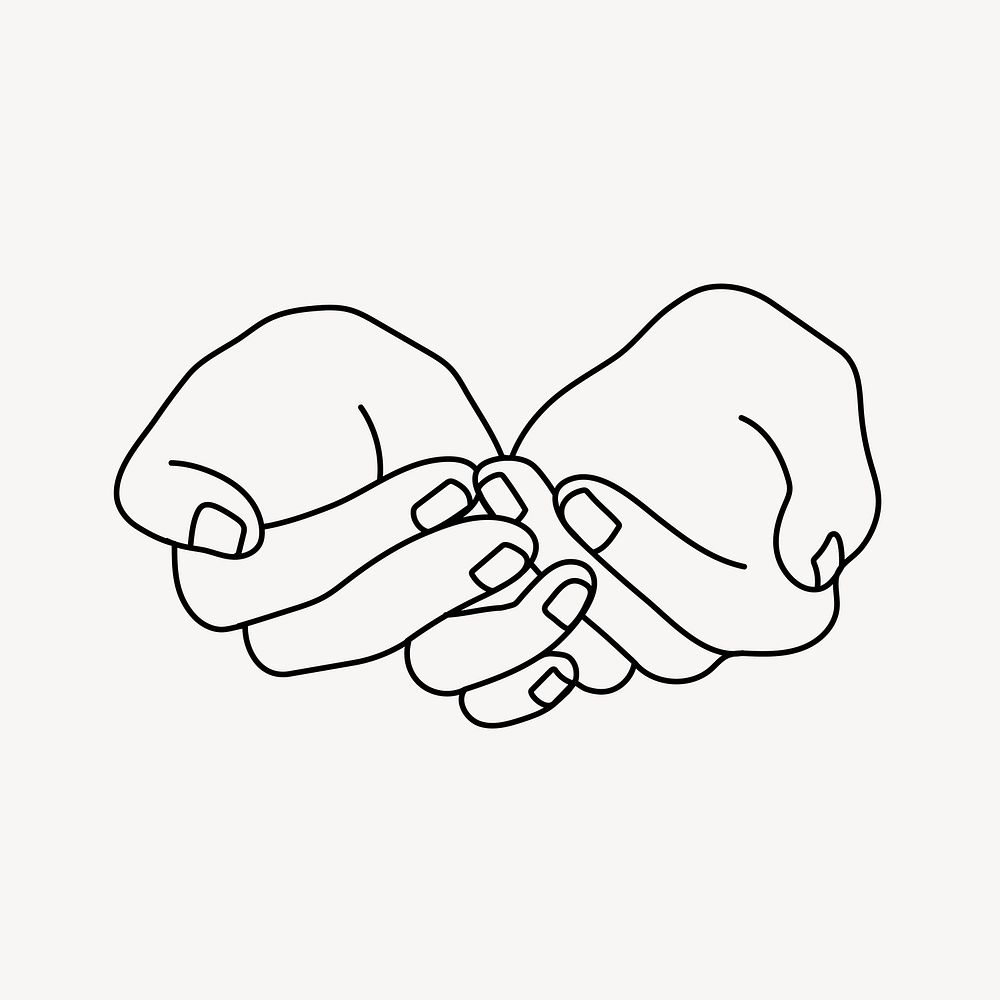 Cupped hands clipart, doodle illustration vector
