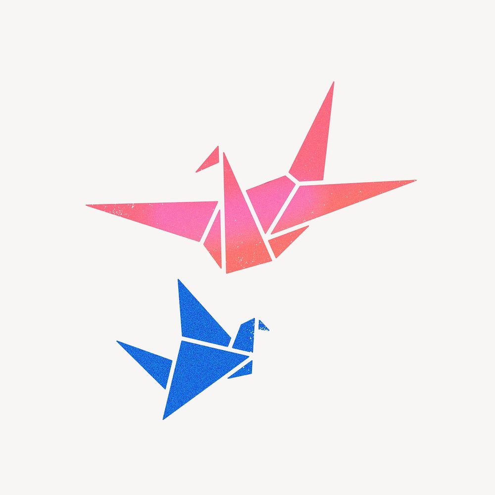 Origami bird collage element, gradient design illustration psd