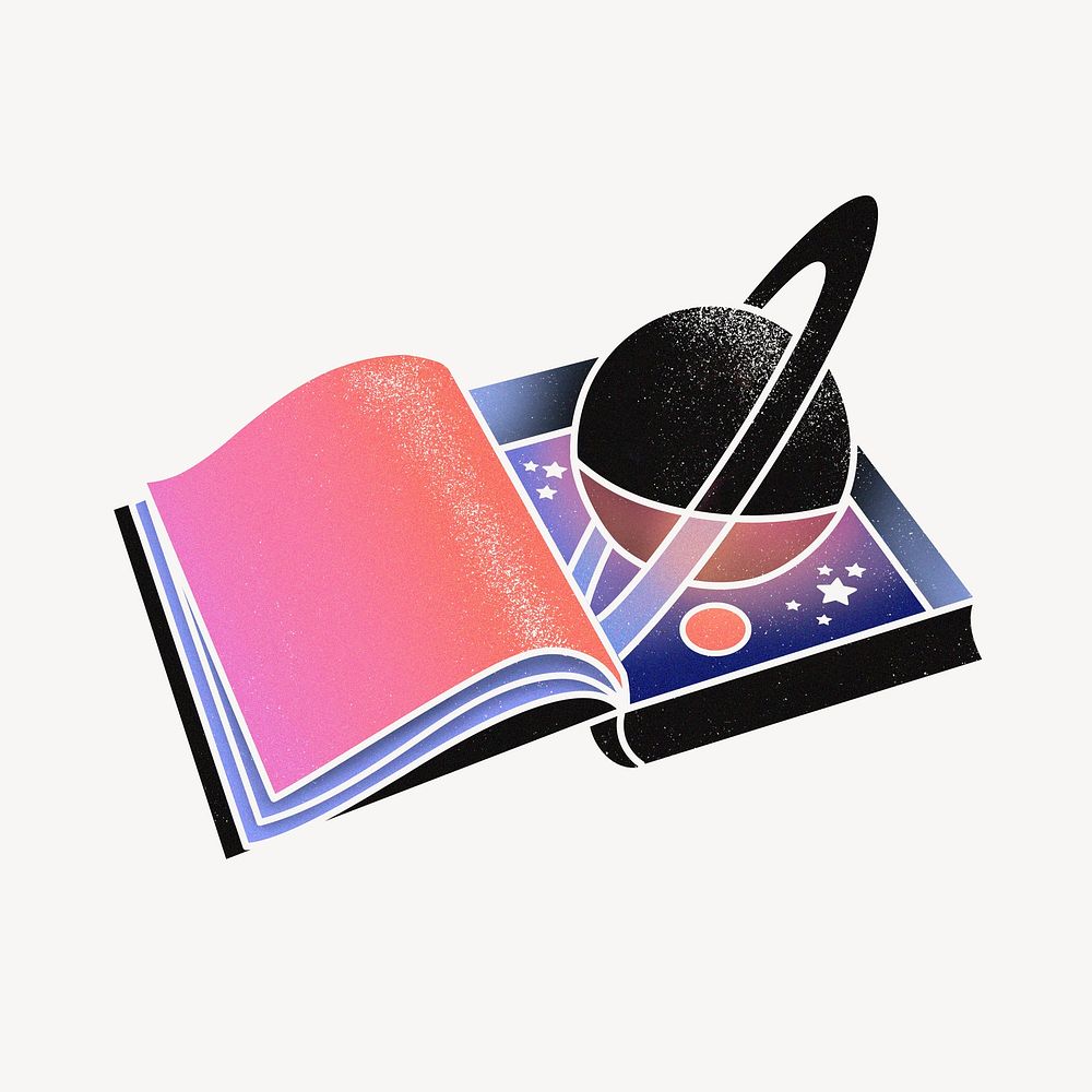 Astronomy book collage element, surreal Saturn pop up illustration psd