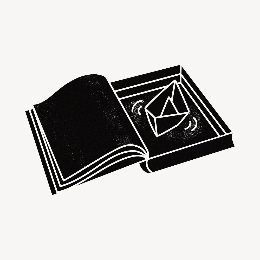 Black book collage element, boat origami illustration psd