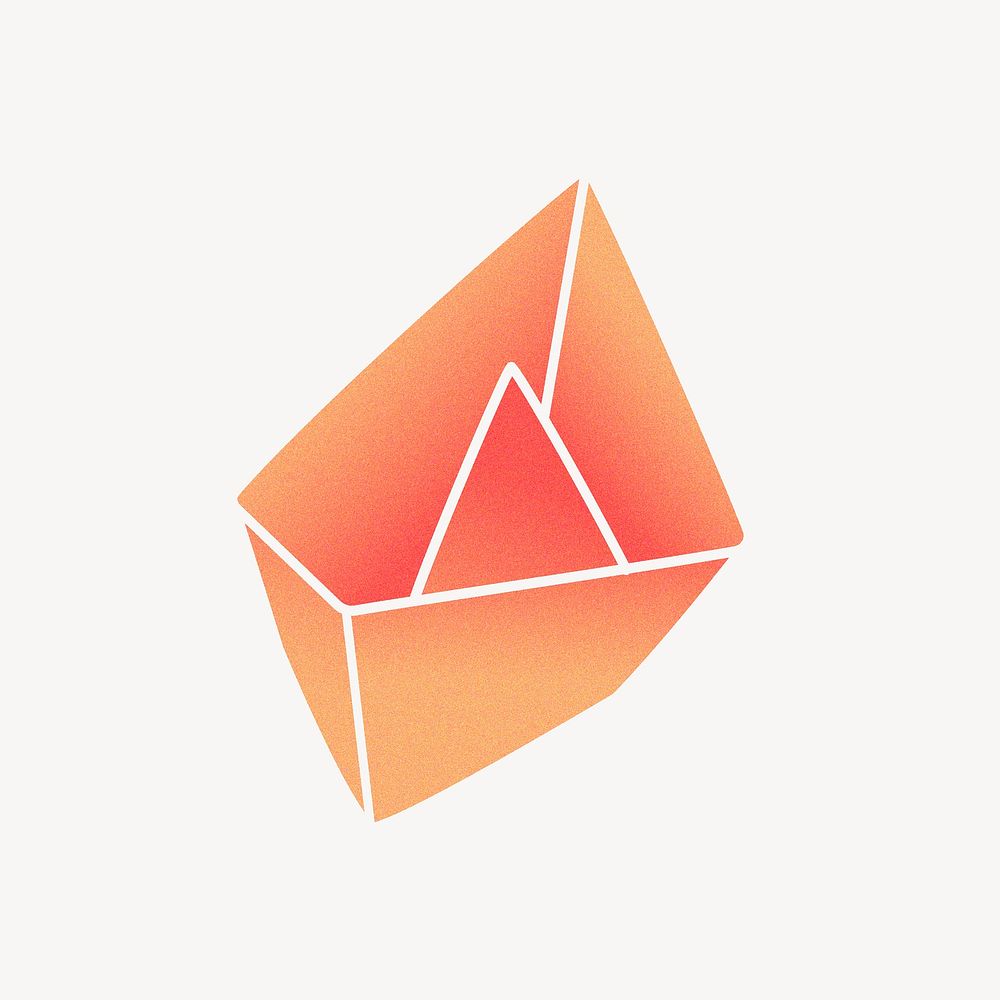 Boat origami clipart, orange gradient illustration vector