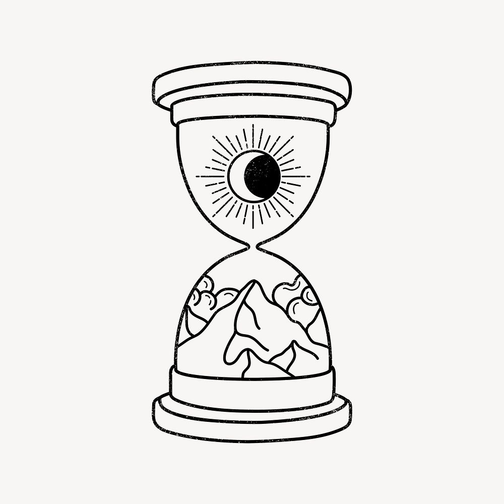Magic hourglass collage element, doodle mystical illustration psd