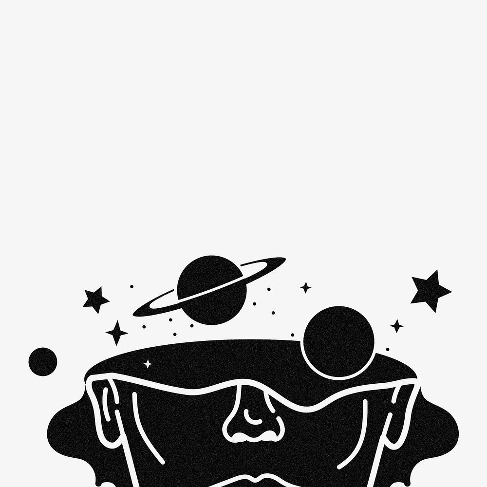 Surreal head border background, Saturn and galaxy black and white design psd