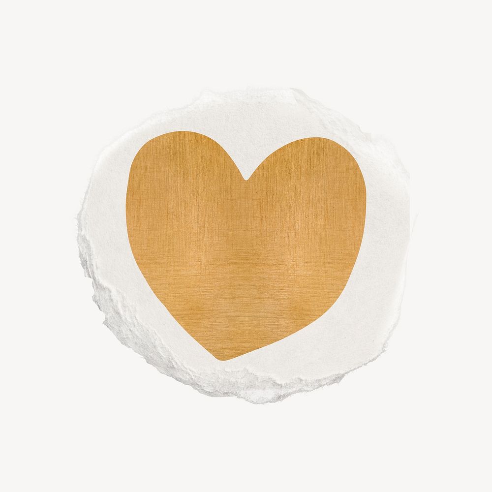 Golden heart, Valentine's celebration ripped paper collage element
