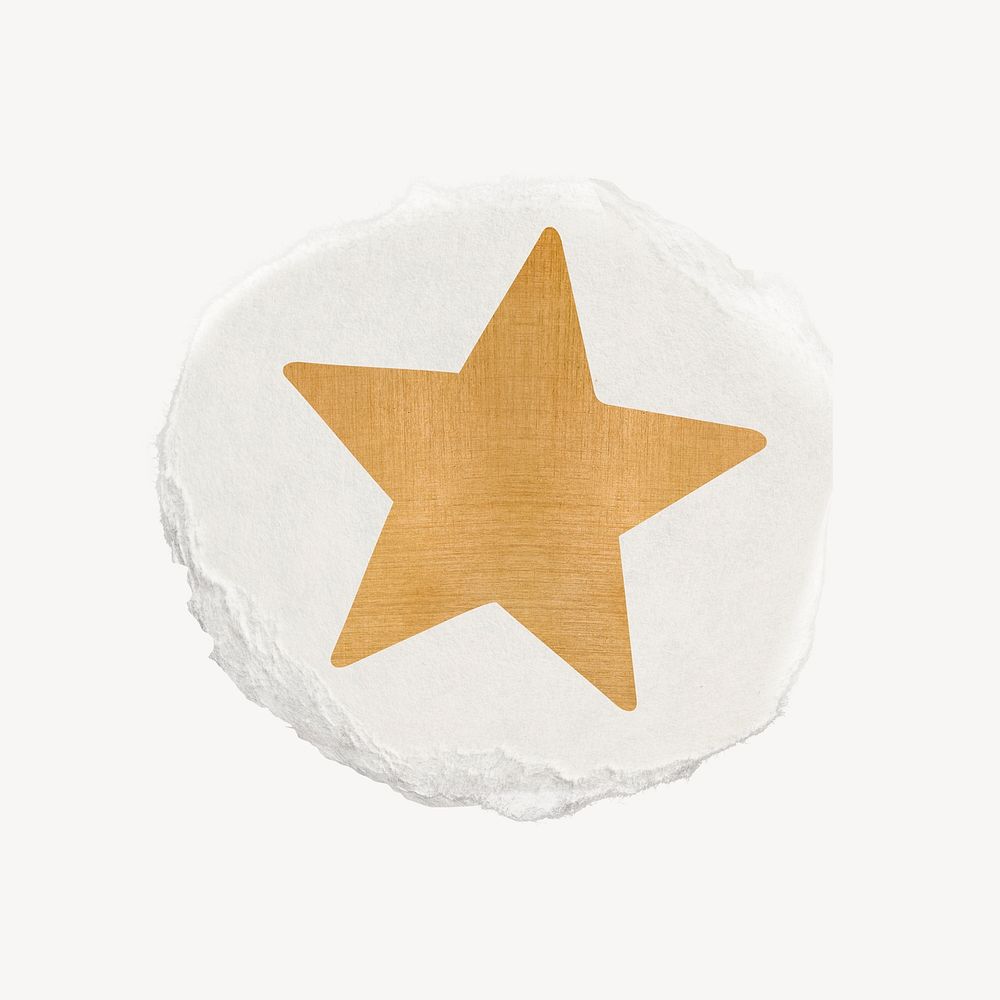 Star sticker, gold weather ripped paper collage element psd