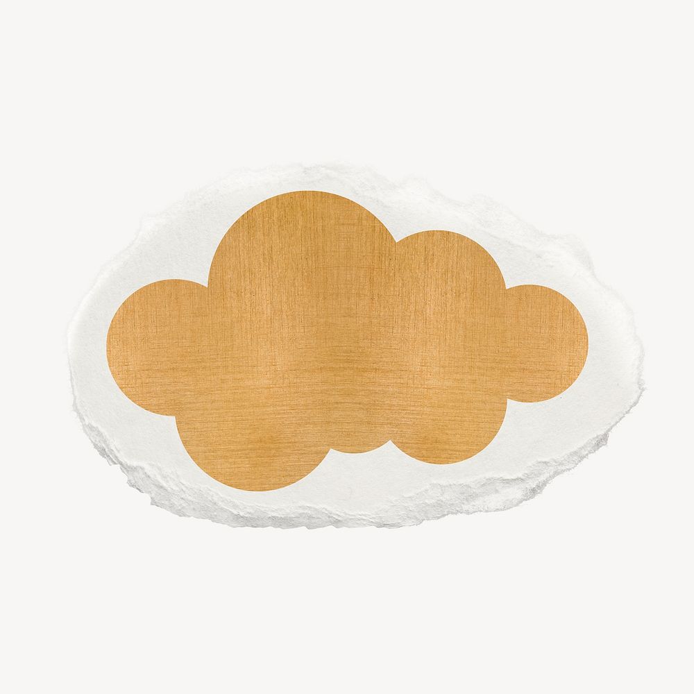 Cloud sticker, gold weather ripped paper collage element psd