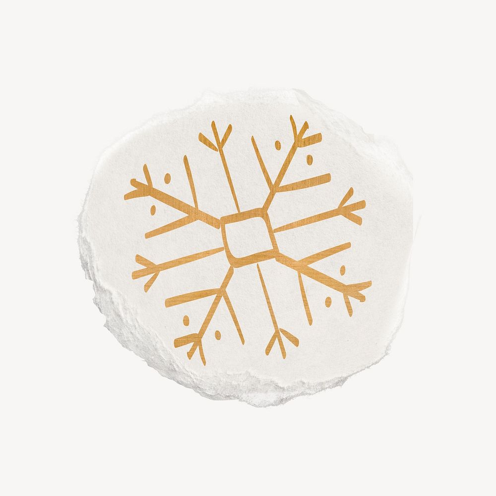 Gold snowflake, Christmas aesthetic, ripped paper element