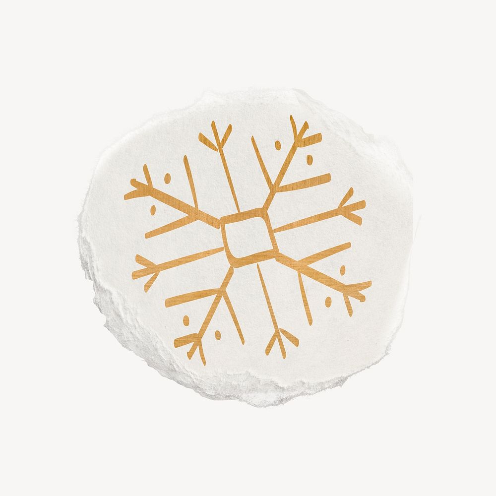 Gold snowflake sticker, Christmas aesthetic, ripped paper element psd