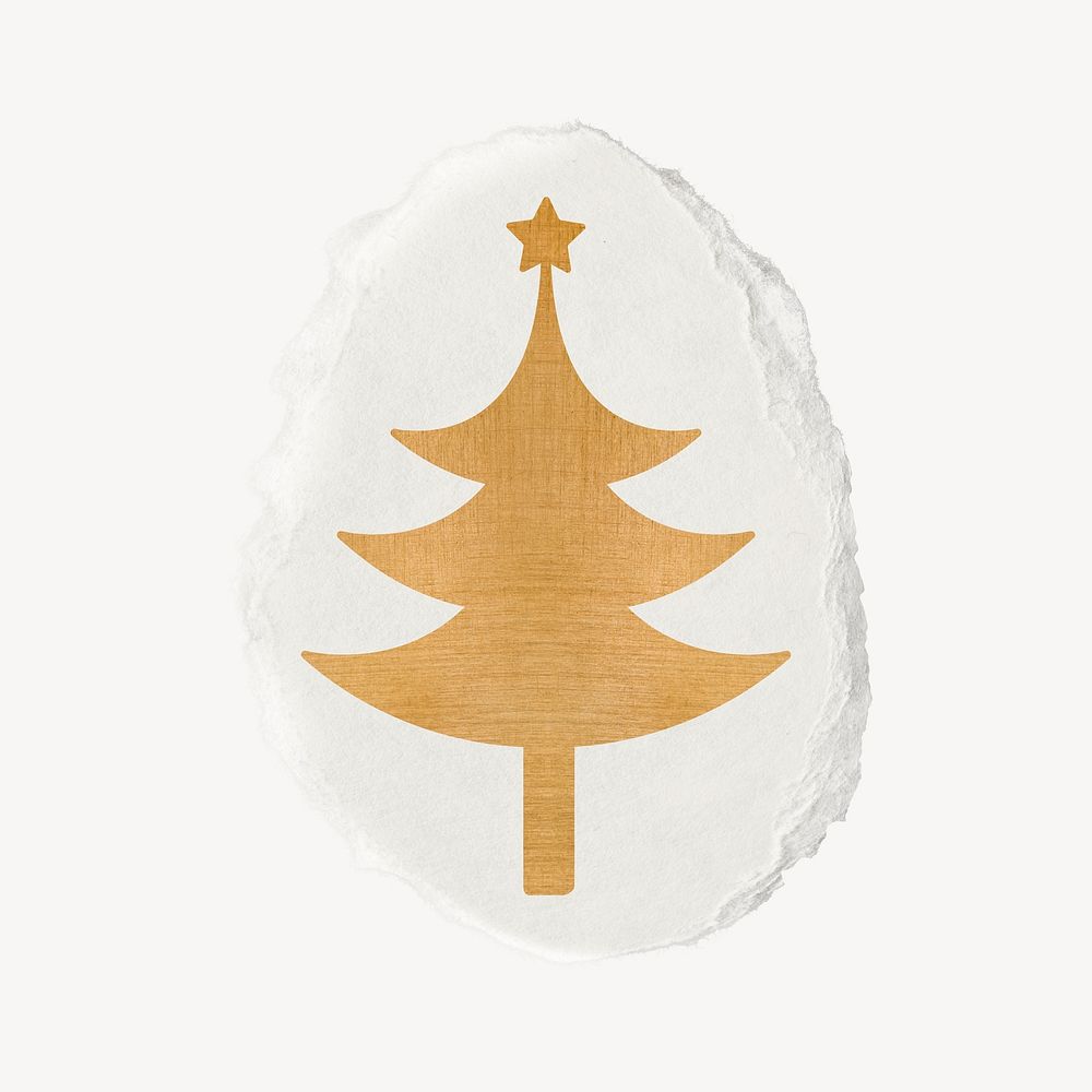 Christmas tree sticker, gold aesthetic design psd