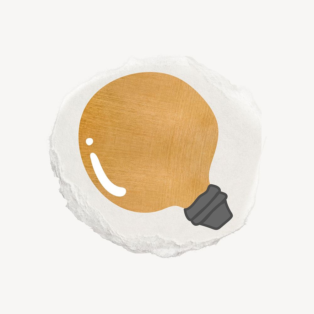Light bulb sticker, ripped paper collage element psd