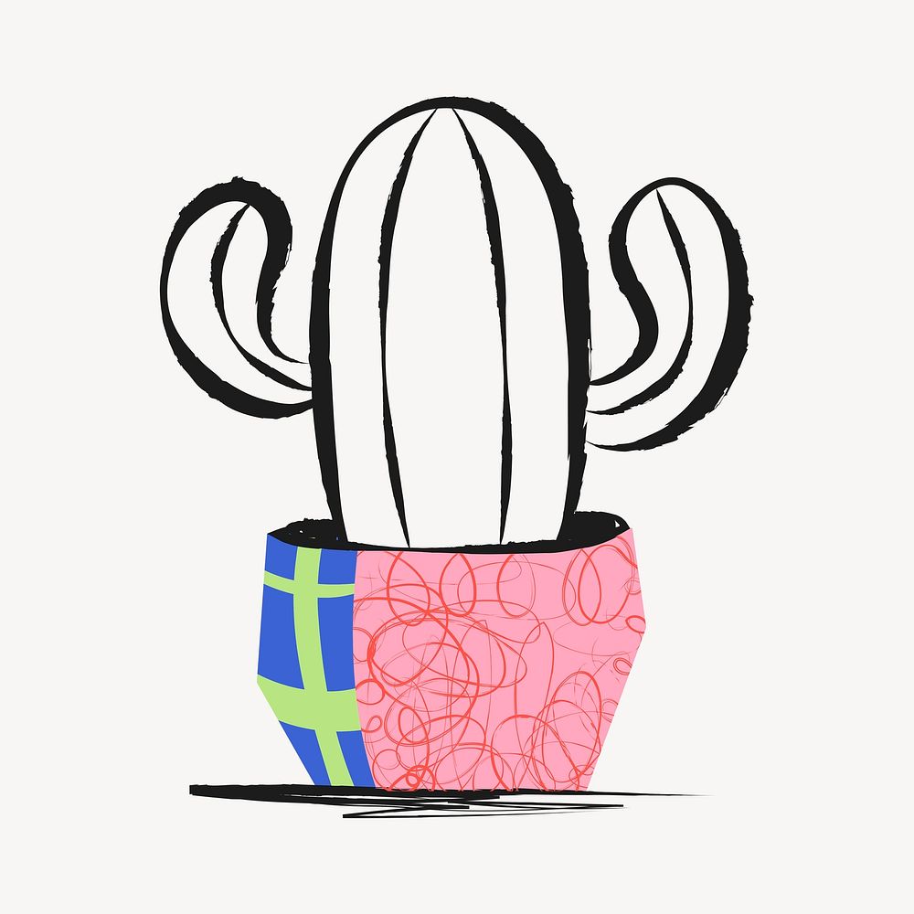 Cactus sticker, colorful doodle in aesthetic design vector