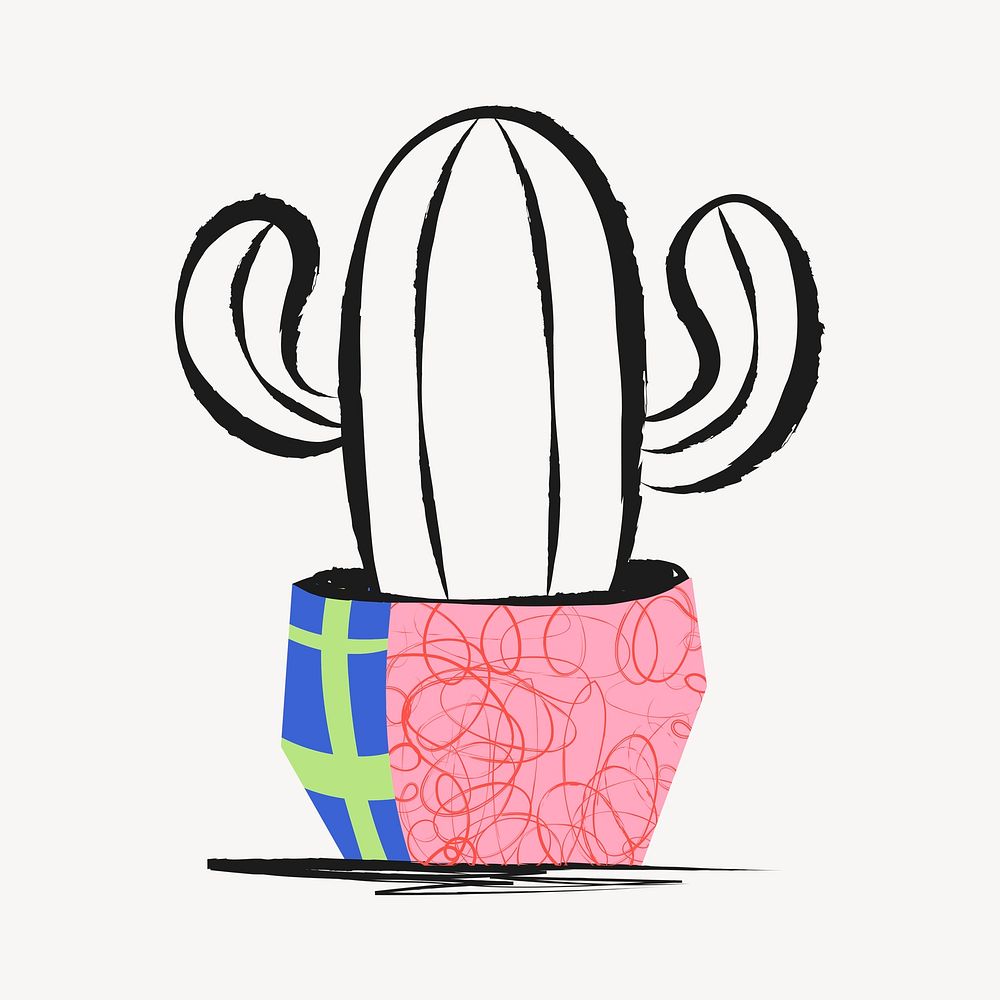 Cactus sticker, colorful doodle in aesthetic design psd