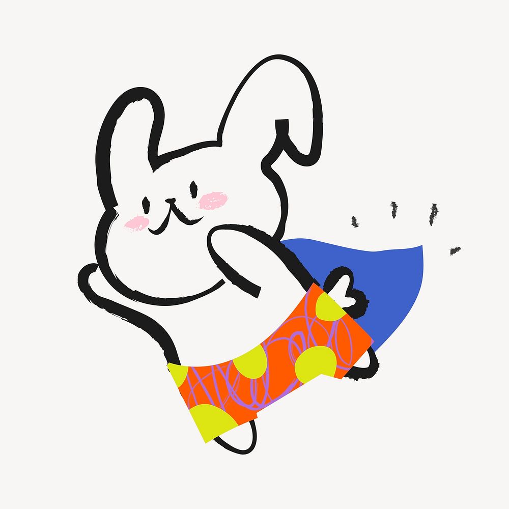 Superhero bunny sticker, colorful doodle in aesthetic design psd