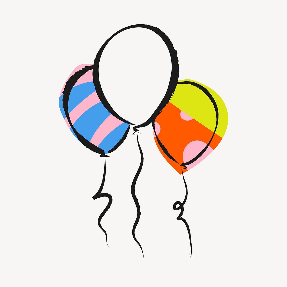 Floating balloons sticker, colorful doodle in aesthetic design psd