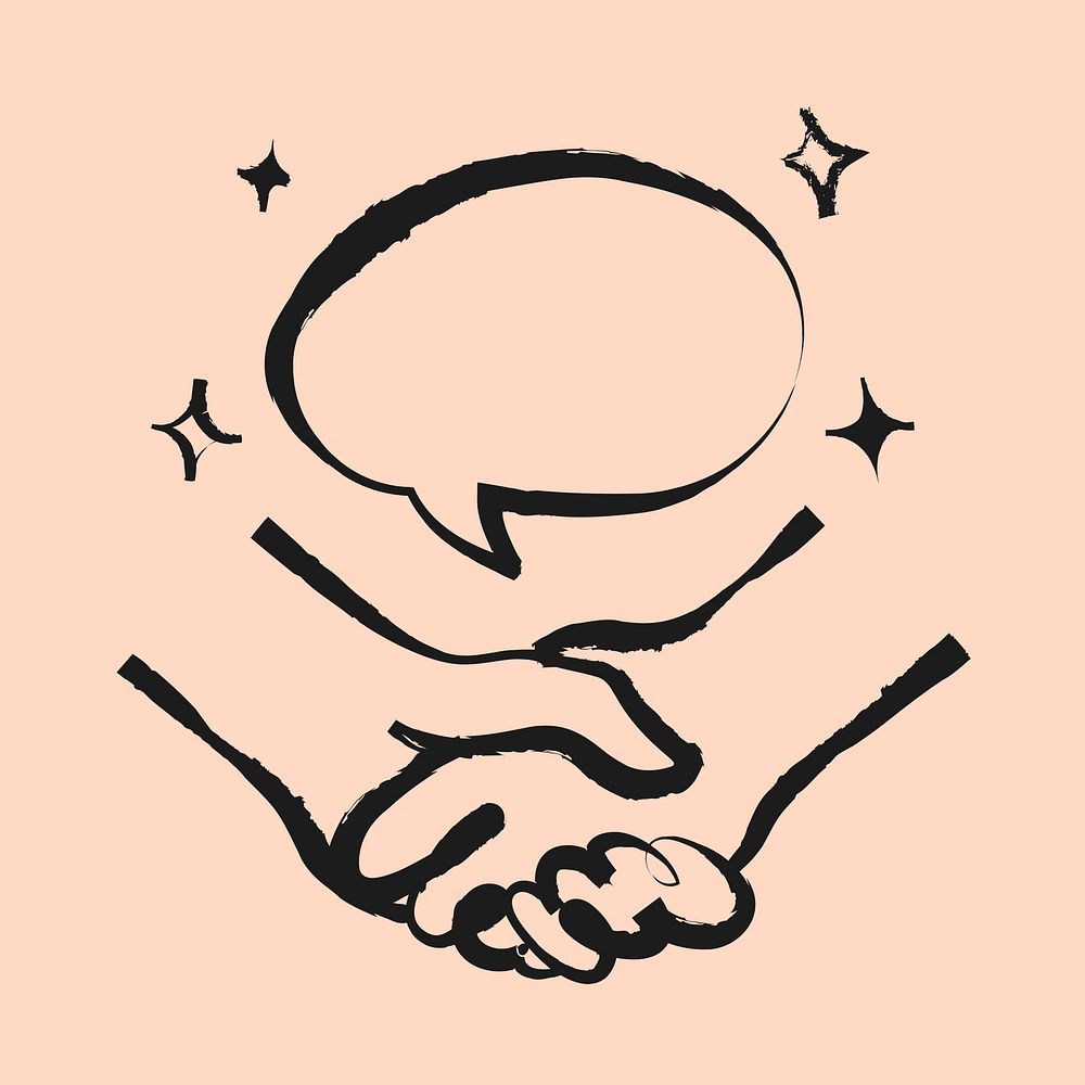 Handshake sticker, business doodle in black psd