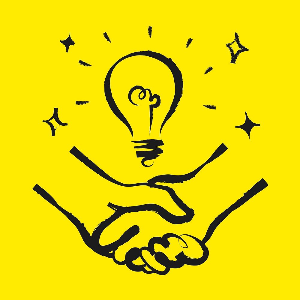Handshake sticker, business deal doodle in black vector