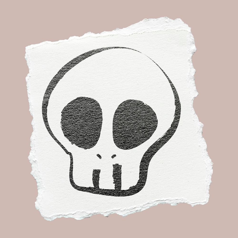Halloween skull ripped paper doodle sticker psd