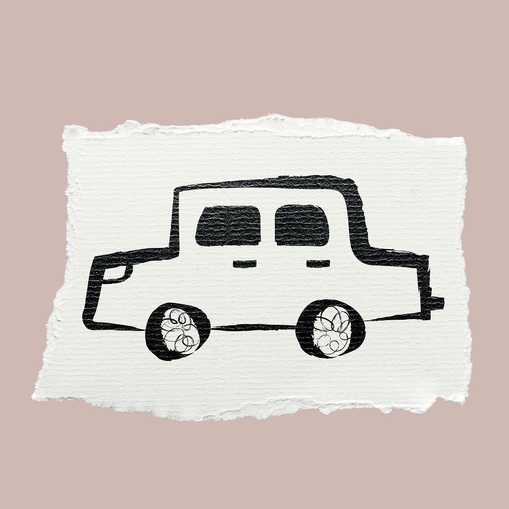 Car, vehicle ripped paper doodle sticker psd