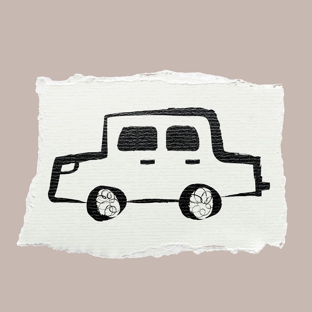 Car, vehicle ripped paper doodle sticker vector