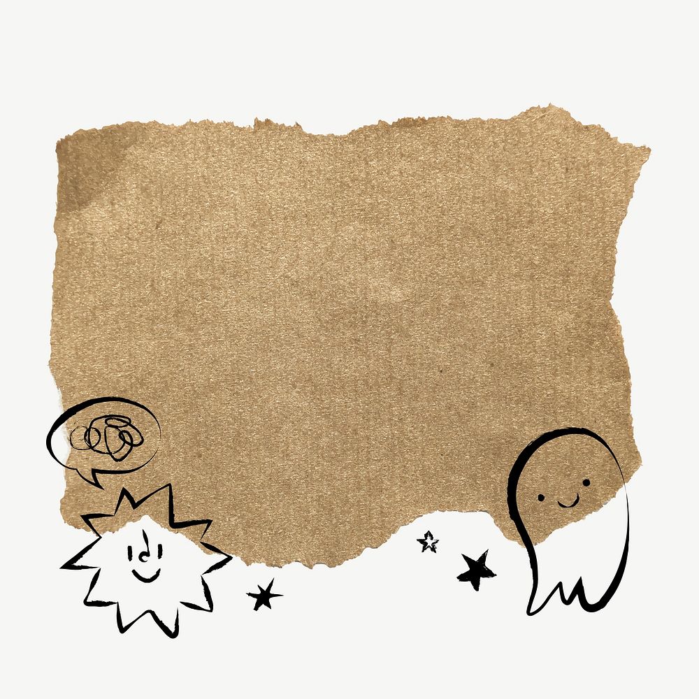 Cute doodle frame, ripped paper design vector