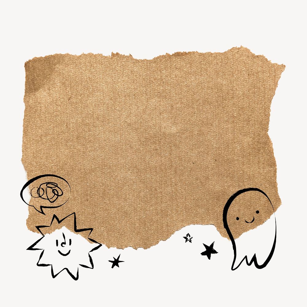 Cute doodle frame, ripped paper design psd