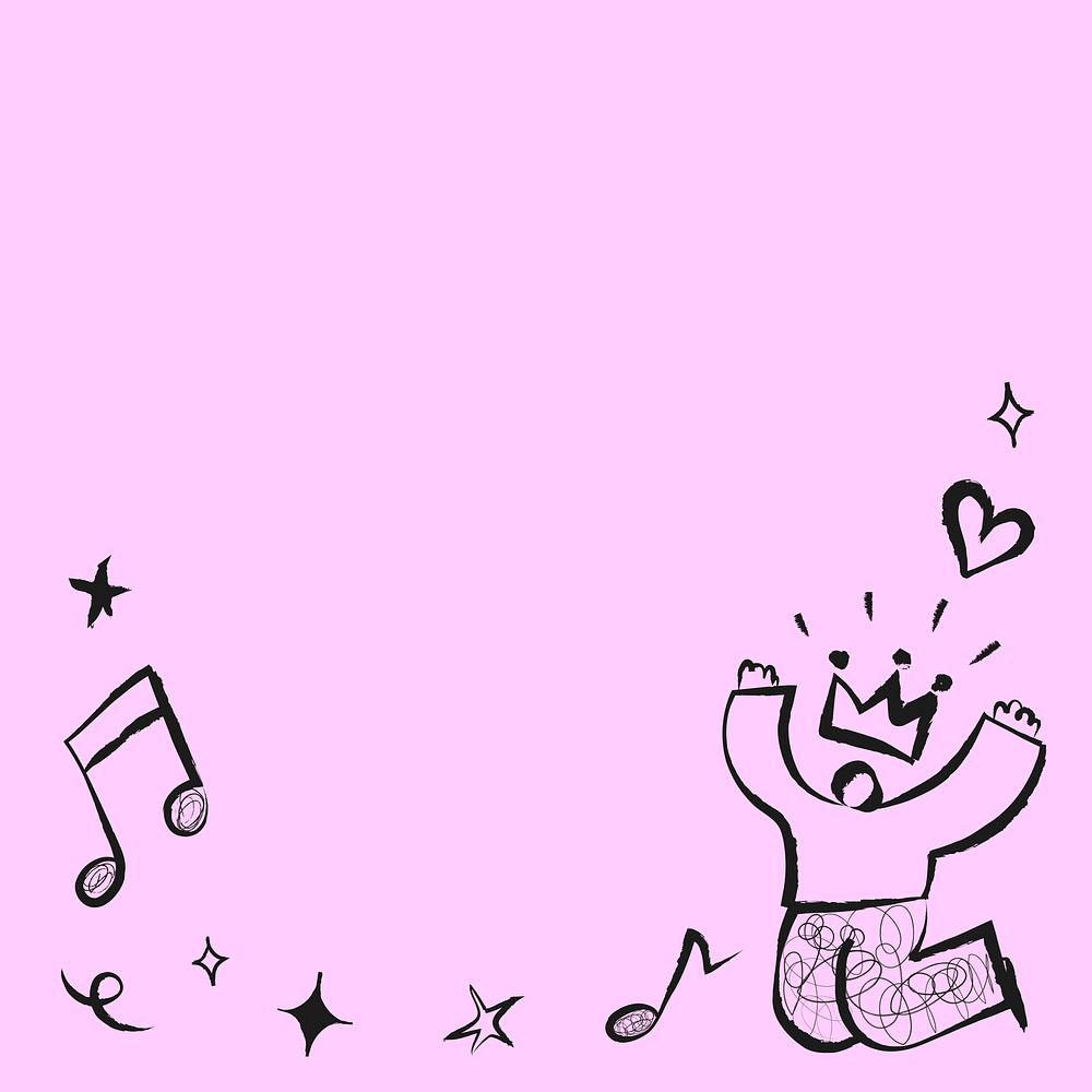 Pink music doodle background, colorful border design vector