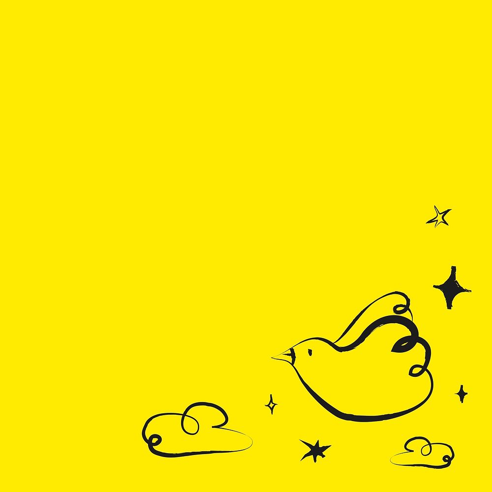 Yellow bird background, cute doodle border