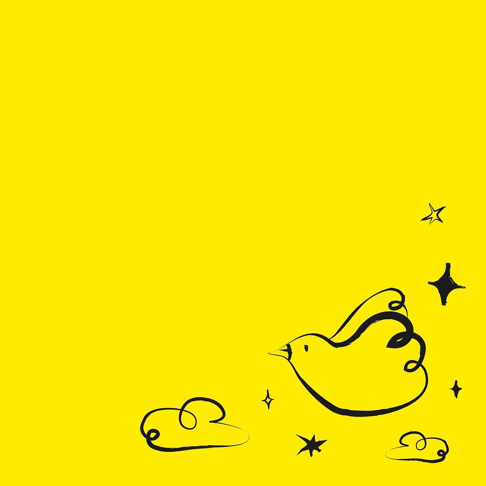 Yellow bird background, cute doodle border psd