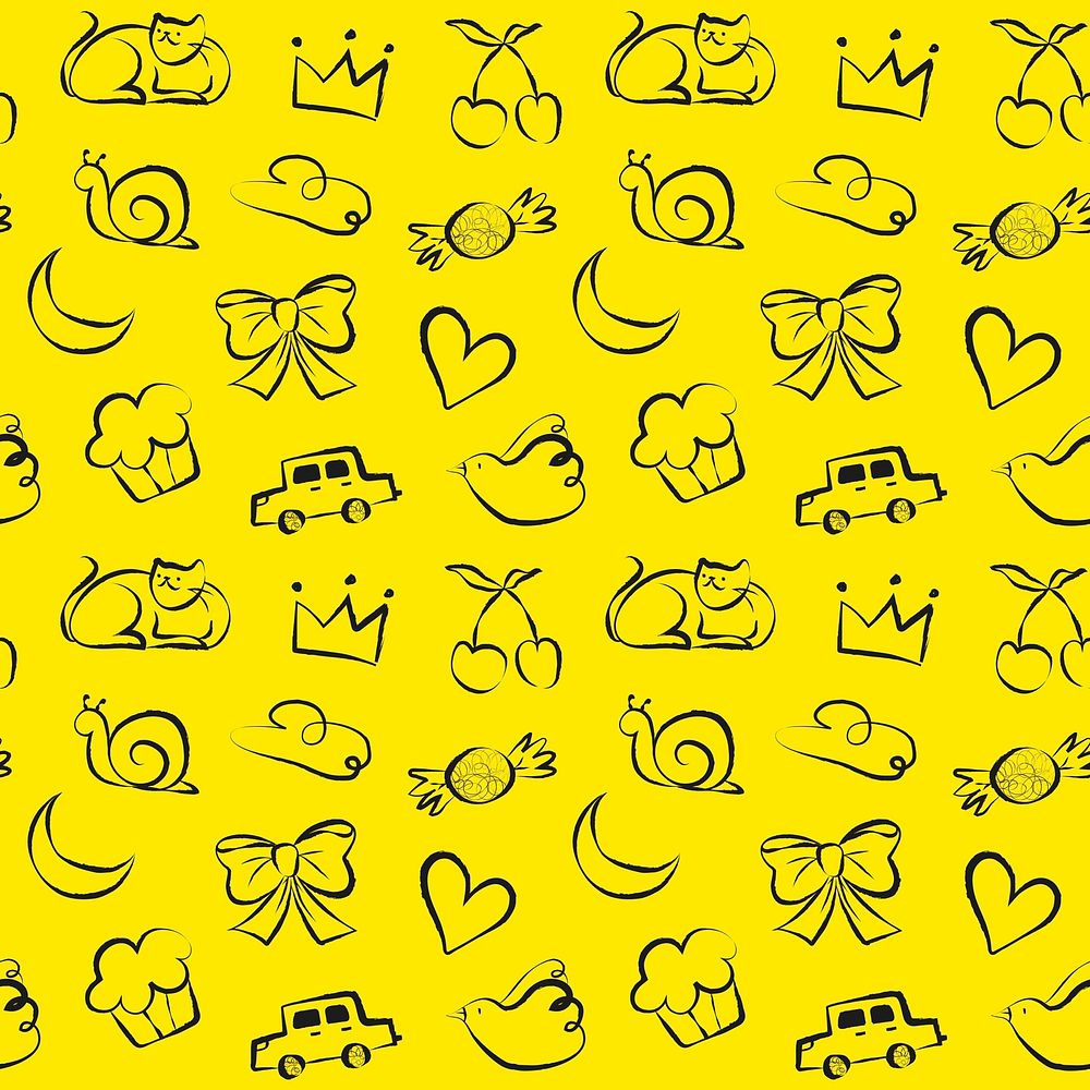 Yellow doodle pattern background, cute illustrations vector