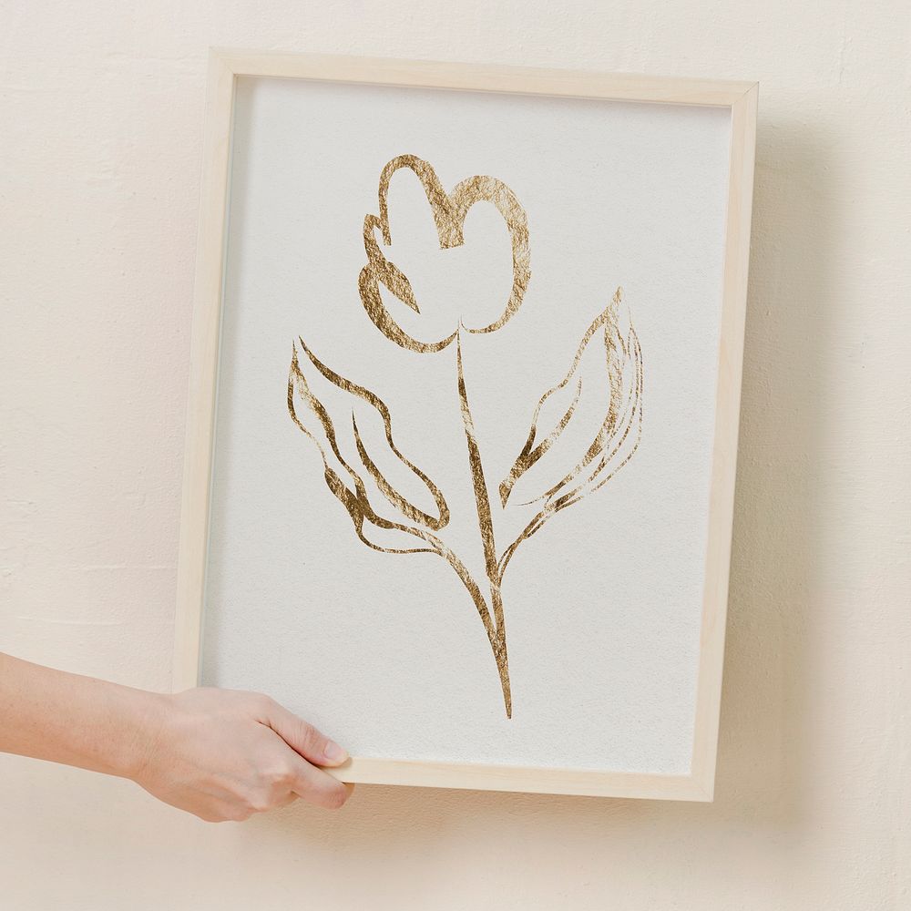 Framed gold flower doodle in minimal design