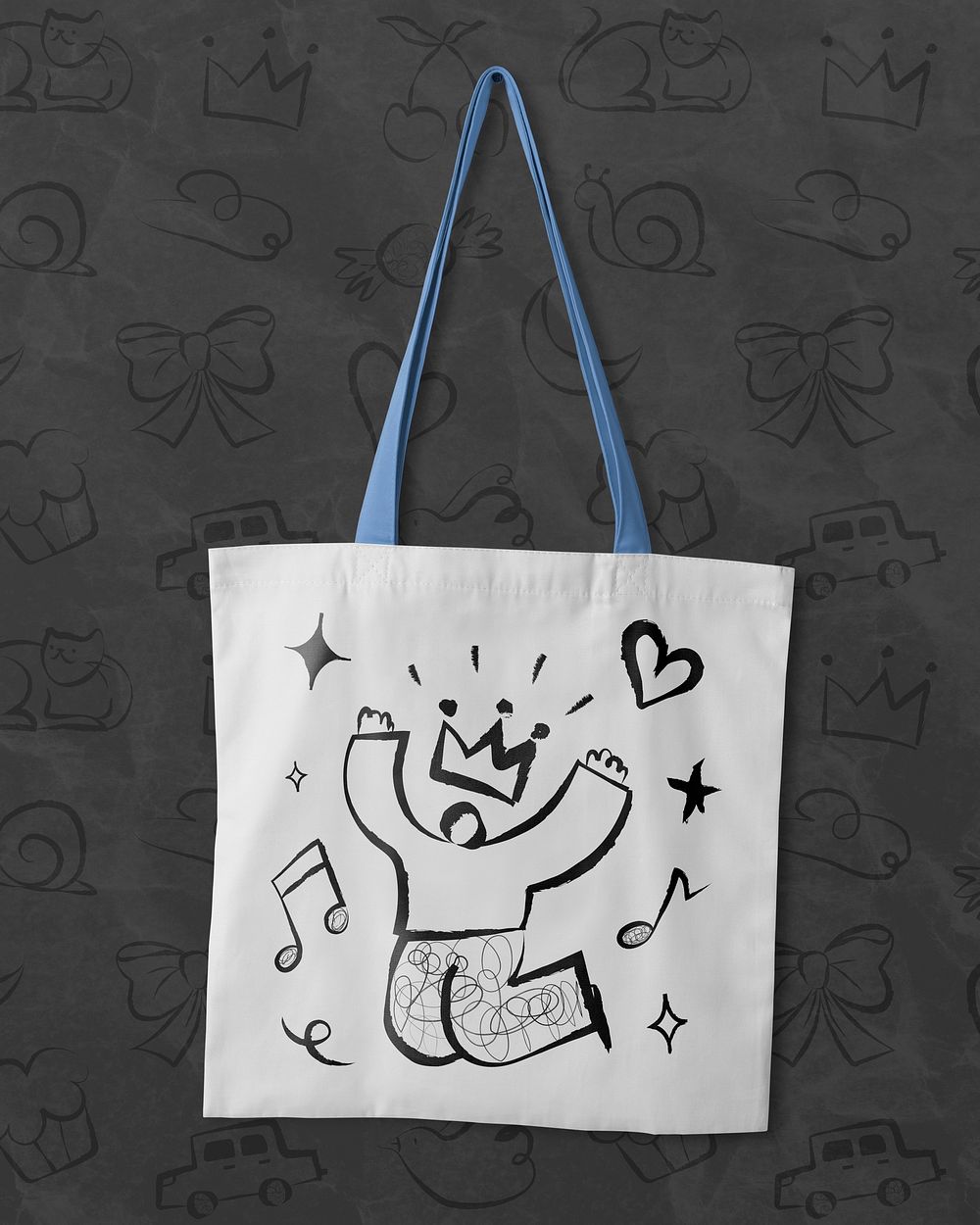 Canvas tote bag mockup, music doodle, realistic design psd