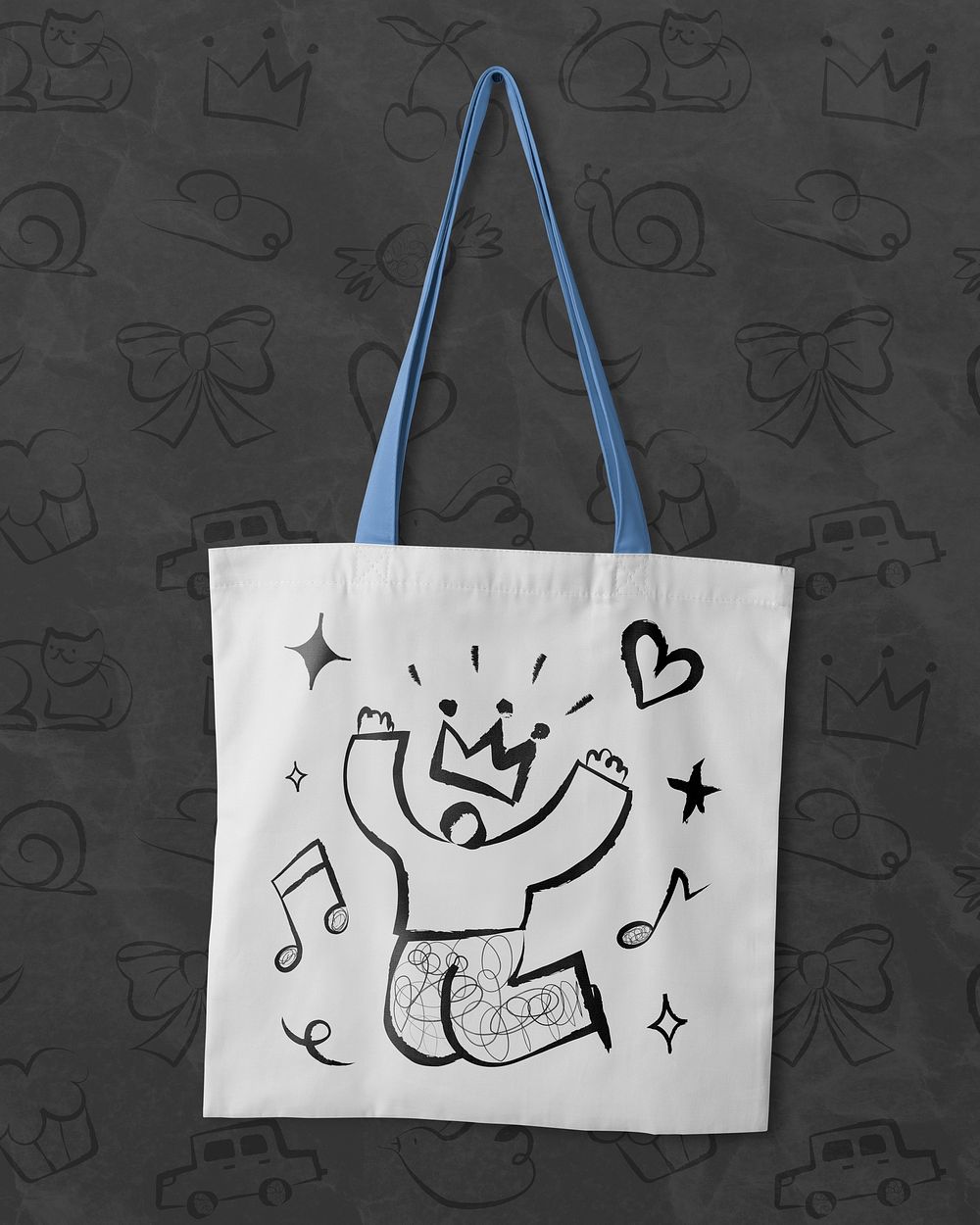 Music doodle canvas tote bag design
