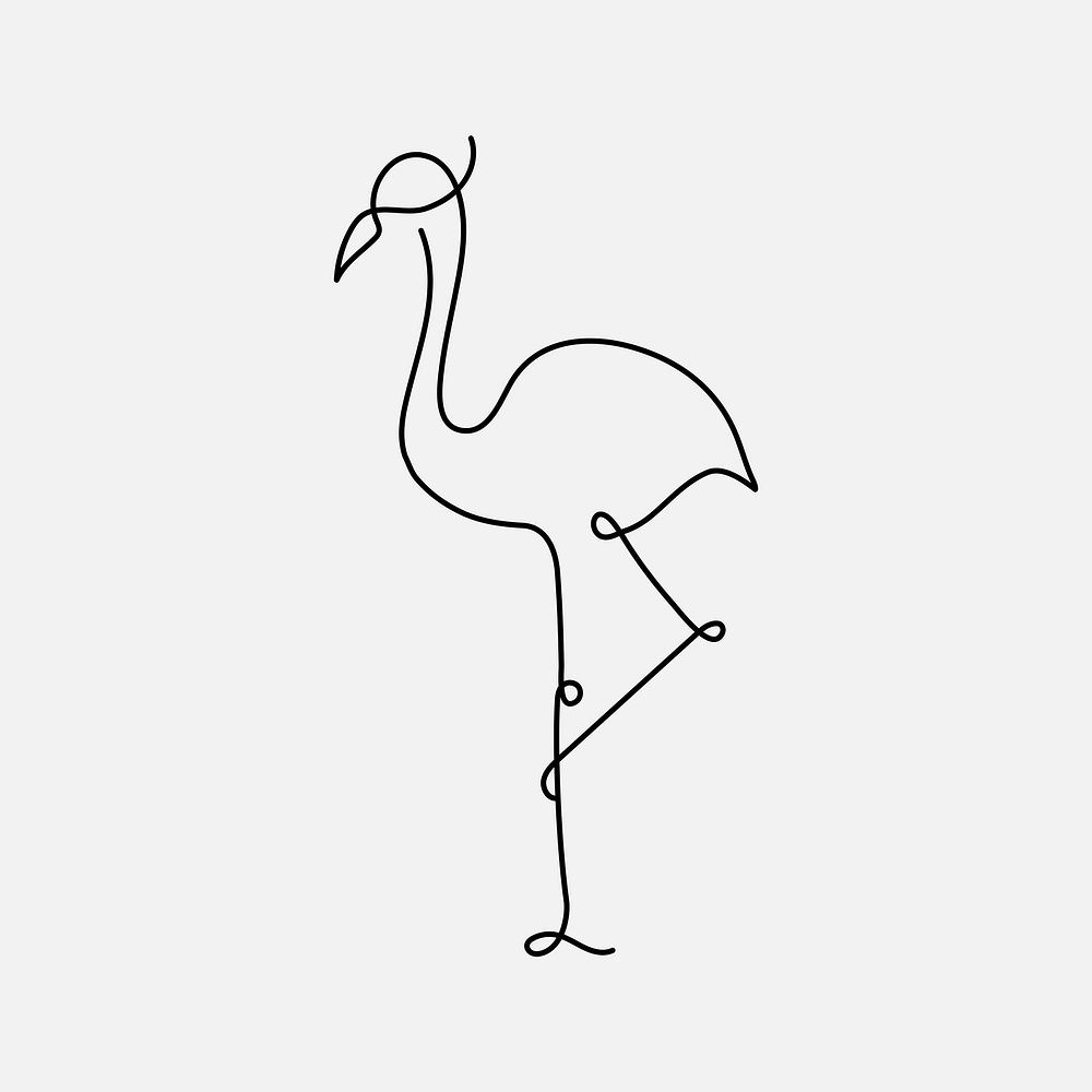 Flamingo logo element, line art animal illustration psd
