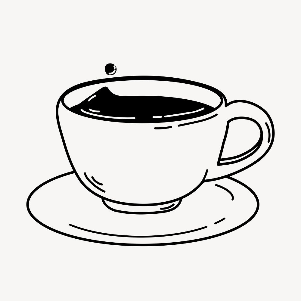 Coffee doodle clipart, cute black & white illustration psd