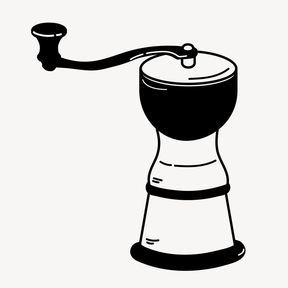 Coffee grinder doodle collage element, cute black & white illustration vector