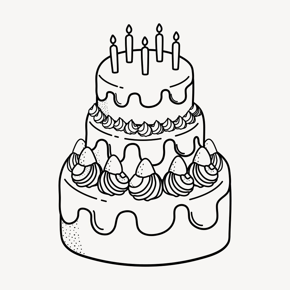 Cake doodle clipart, cute black & white illustration