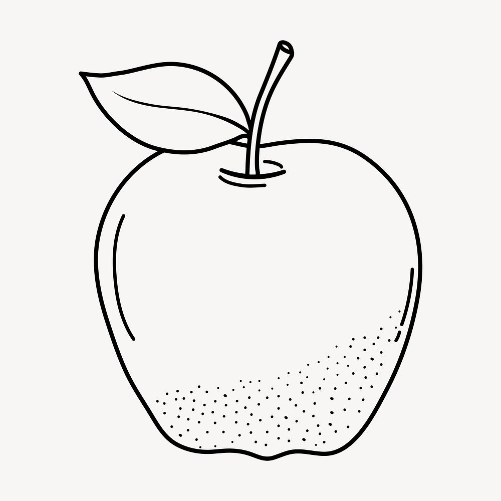 Apple doodle clipart, cute black & white illustration psd