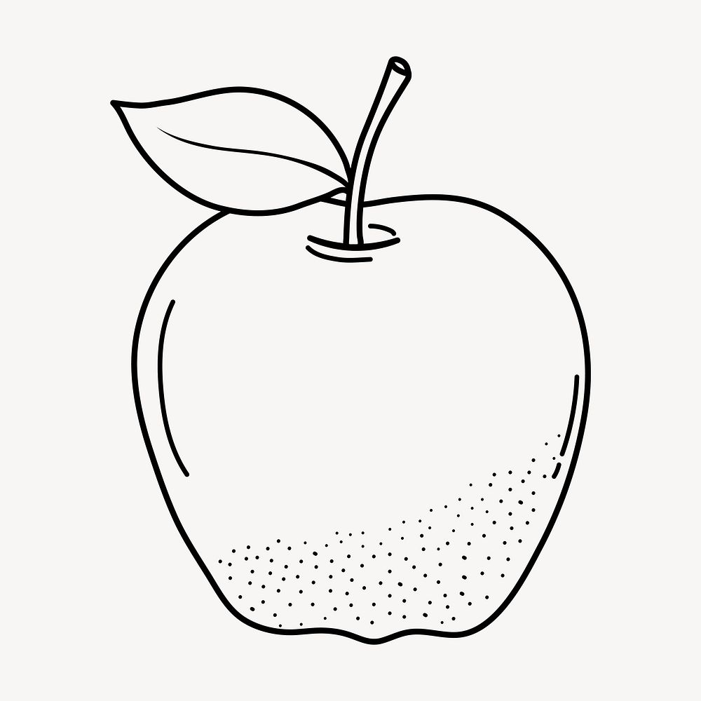 Apple doodle clipart, cute black & white illustration